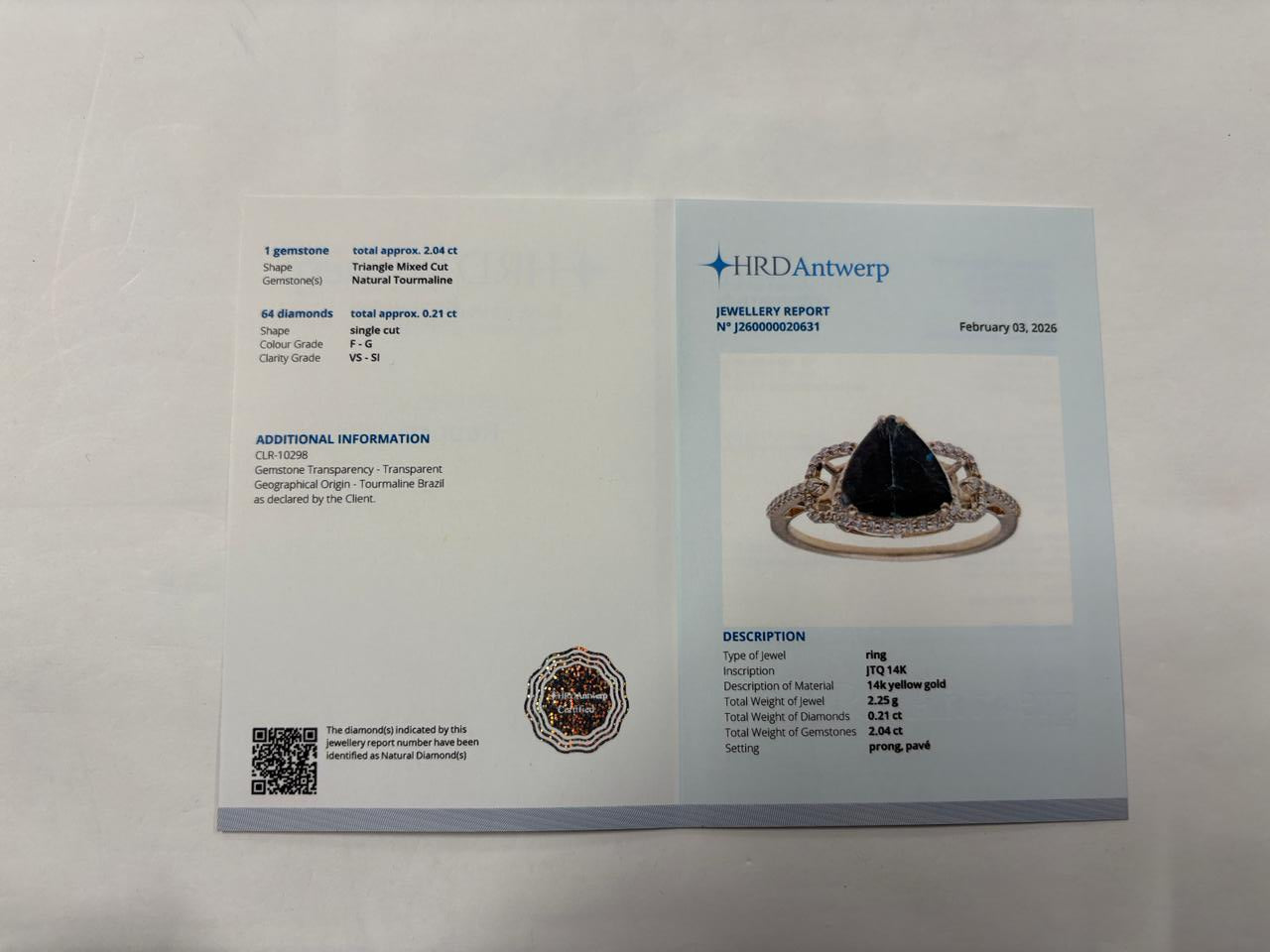 2.25 Ct Triangle Mixed Cut Natural Tourmaline 14K Gold Ring