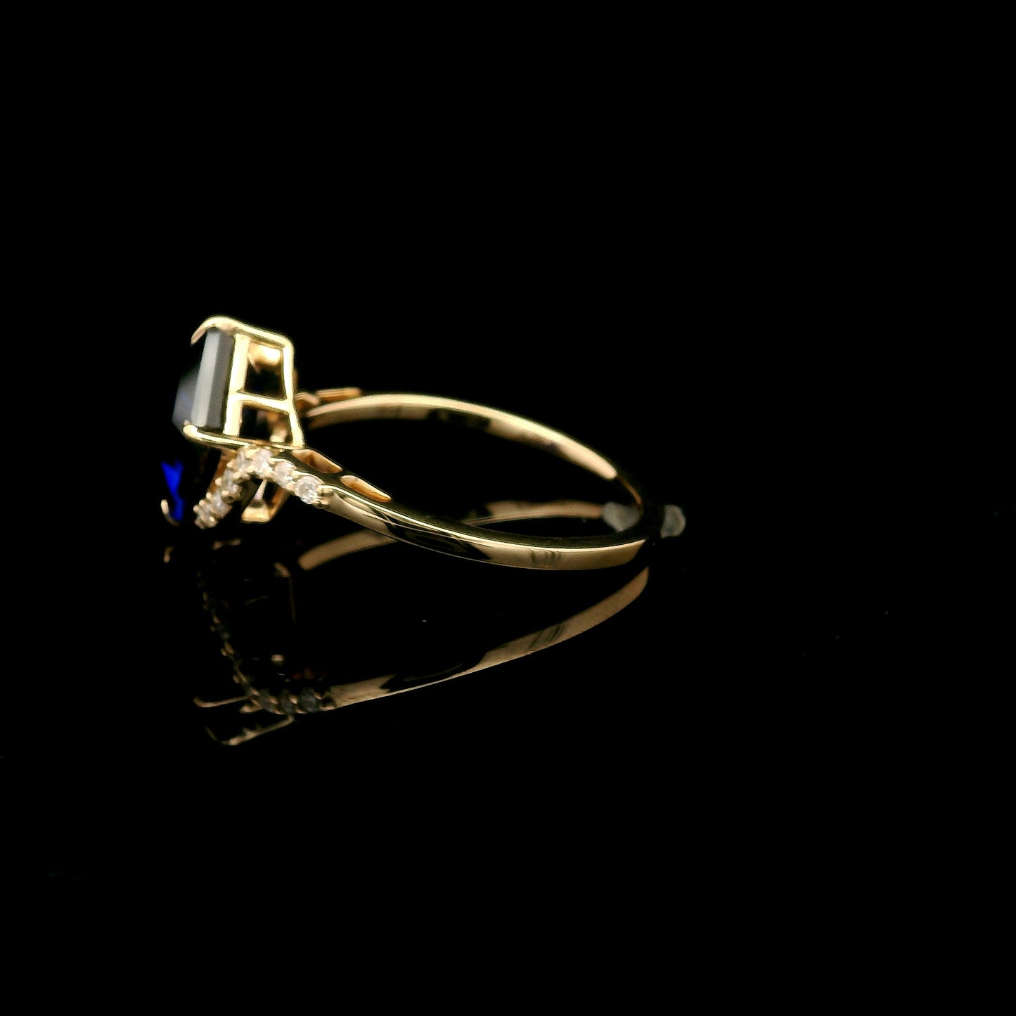 3.13 Ct Emerald Cut Lab Grown Sapphire 14K Gold Ring