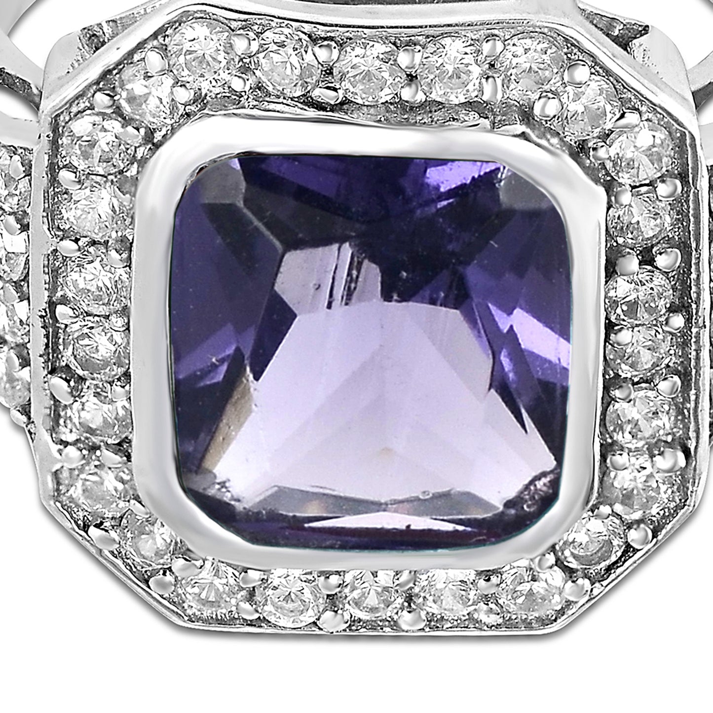 5.44 Ct Octagon Amethyst, Cubic Zirconia 925 Sterling Silver Ring