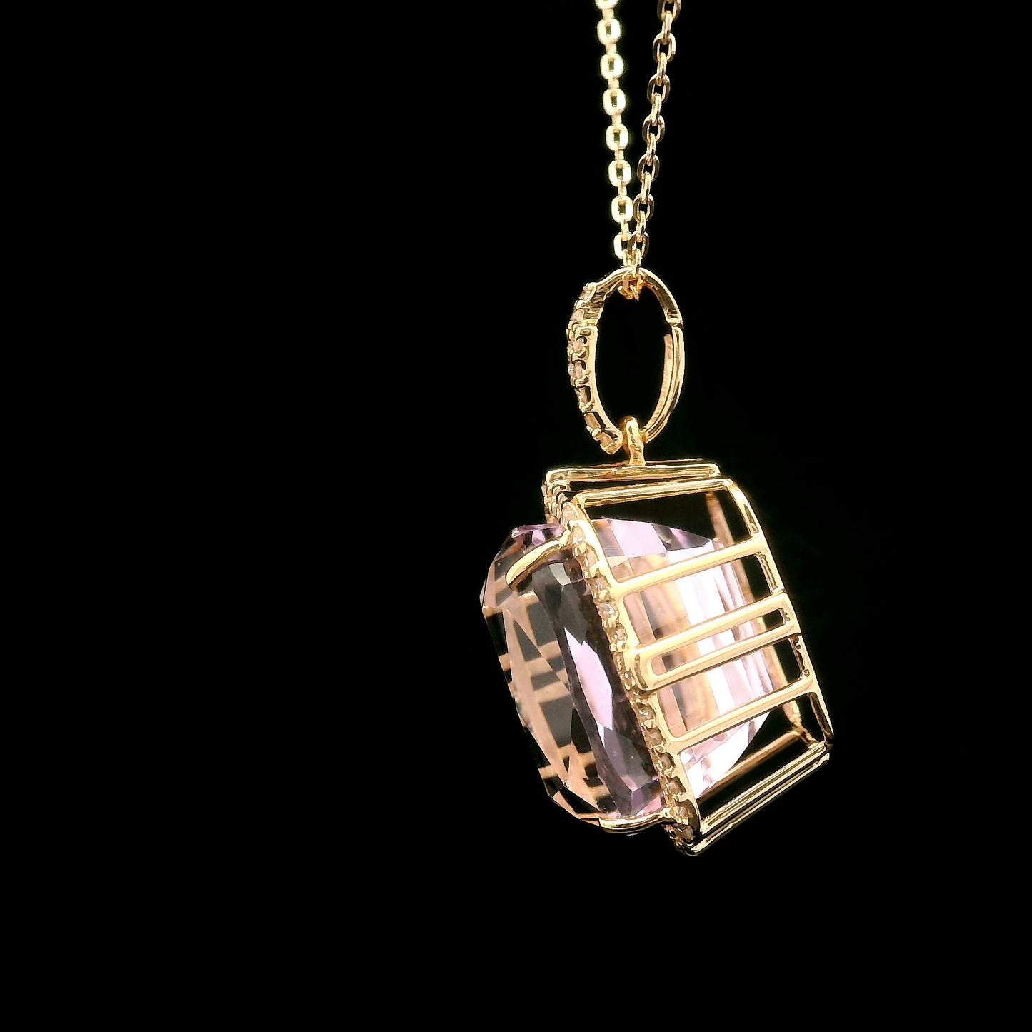 12.68 Ct Cushion Kunzite 14K Gold Pendant