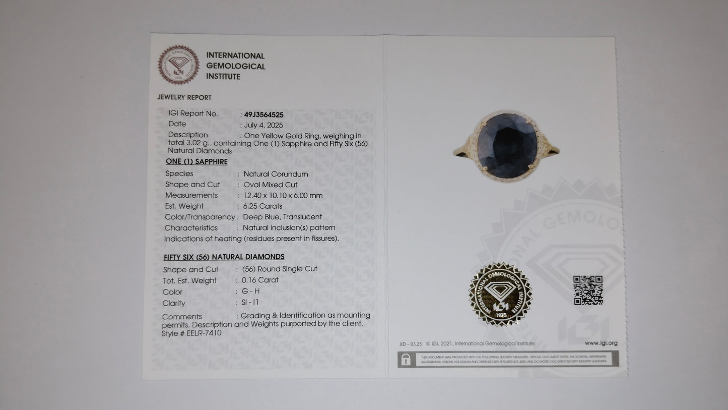 6.41 Ct Oval Mixed Cut Natural Corundum Sapphire 14K Gold Ring