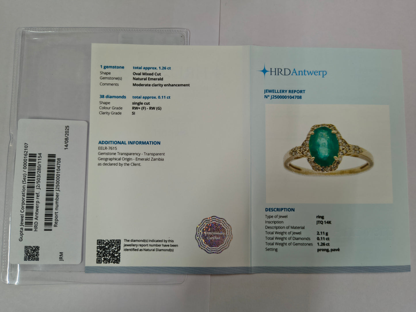 1.37 Ct Oval Mixed Cut Natural Emerald 14K Gold Ring