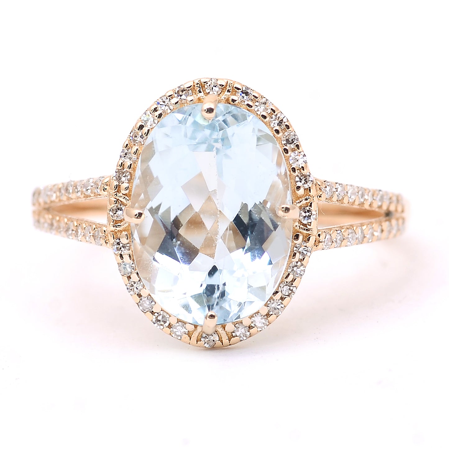 3.15 Ct Oval Mixed Cut Natural Aquamarine 14K Gold Ring