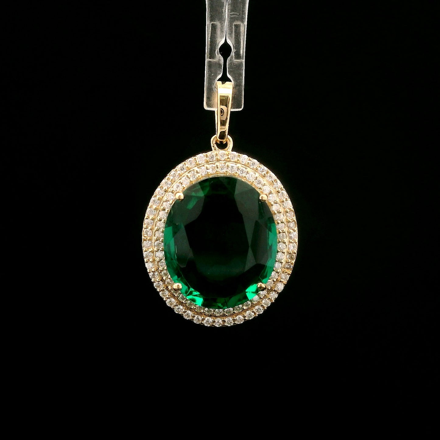 3.48 Ct Oval Mixed Cut Lab Grown Emerald 14K Gold Pendant