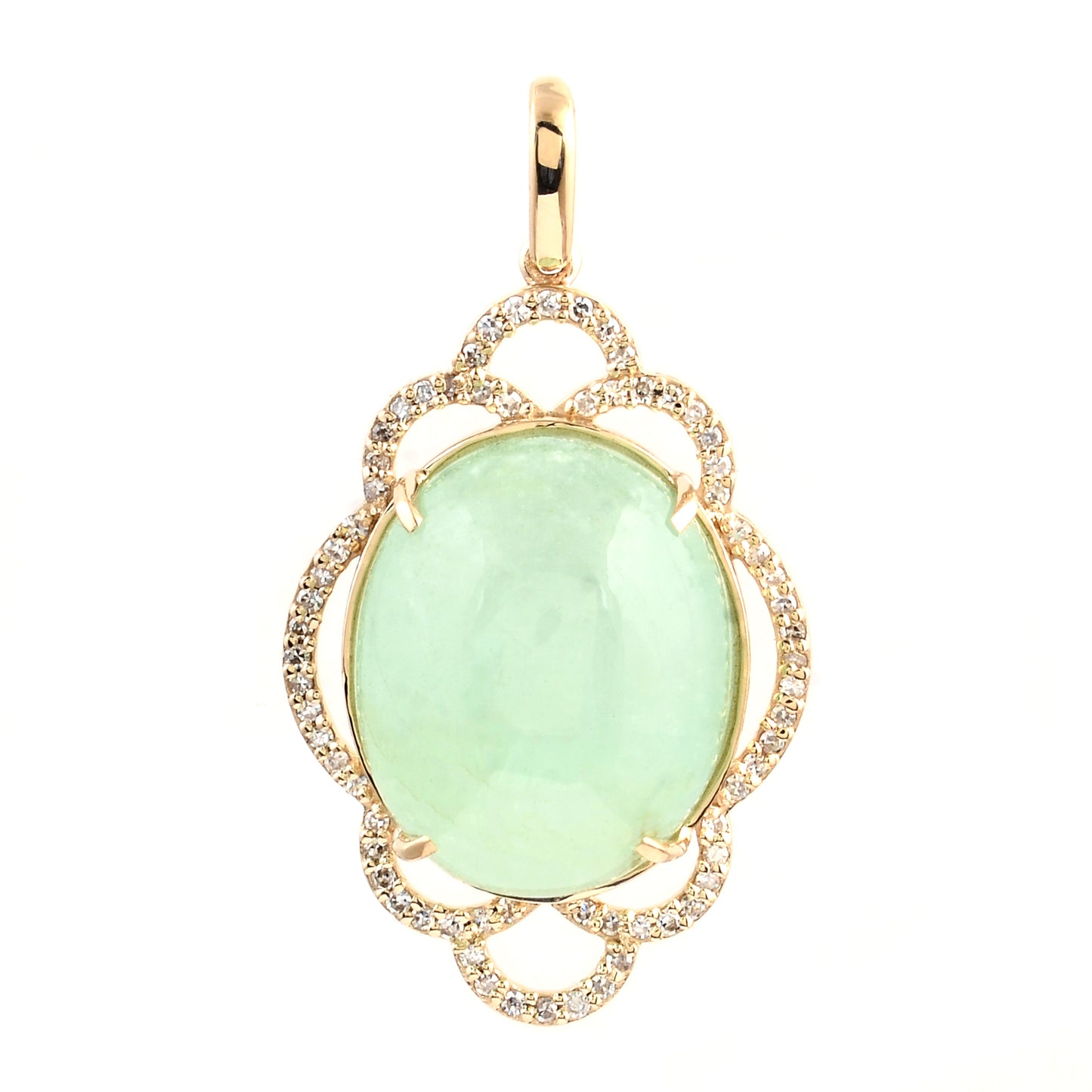 14.13 Ct Oval Cabochon Natural Beryl Emerald 14K Gold Pendant