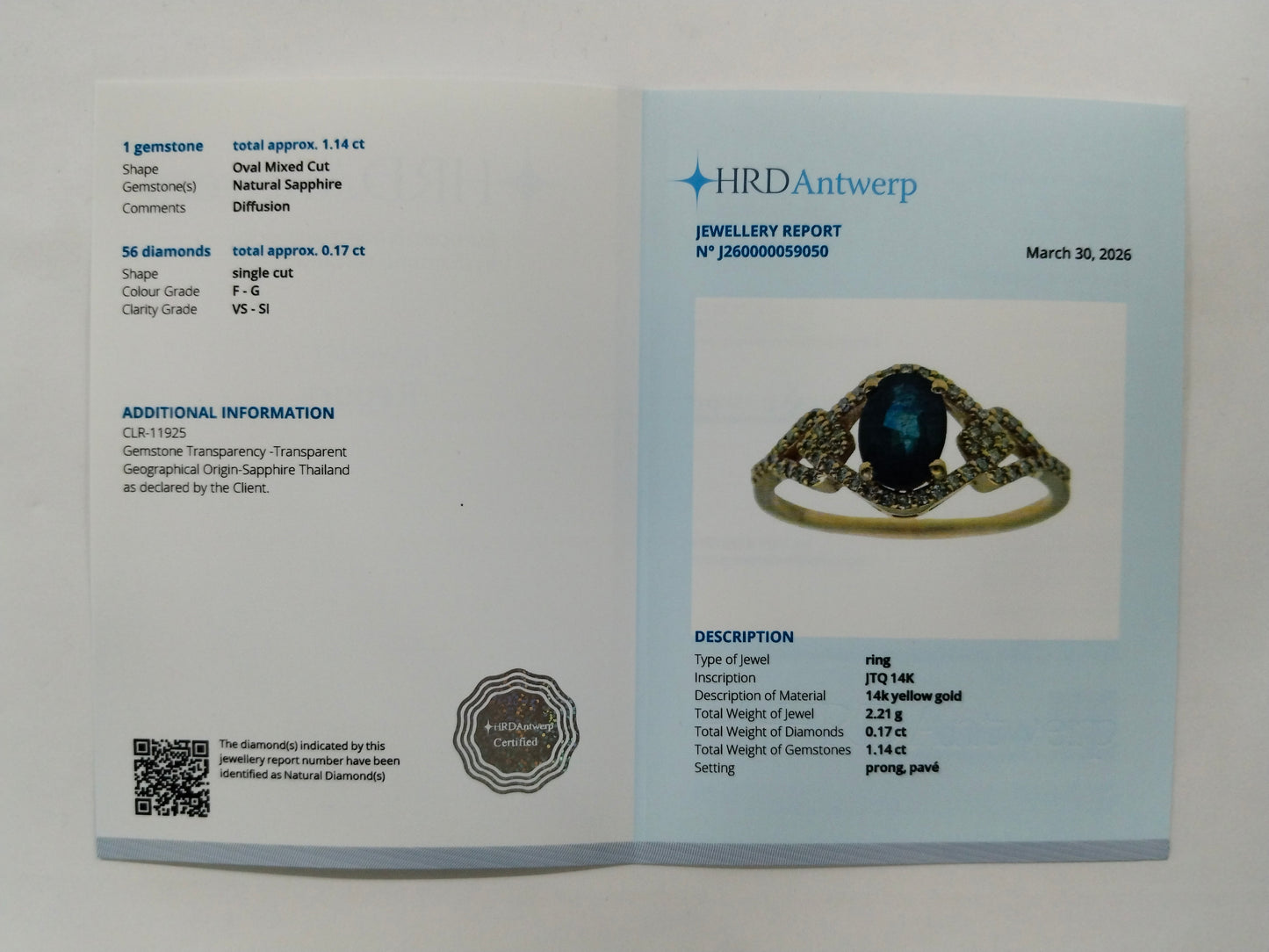 1.31 Ct Oval Mixed Cut Natural Sapphire 14K Gold Ring