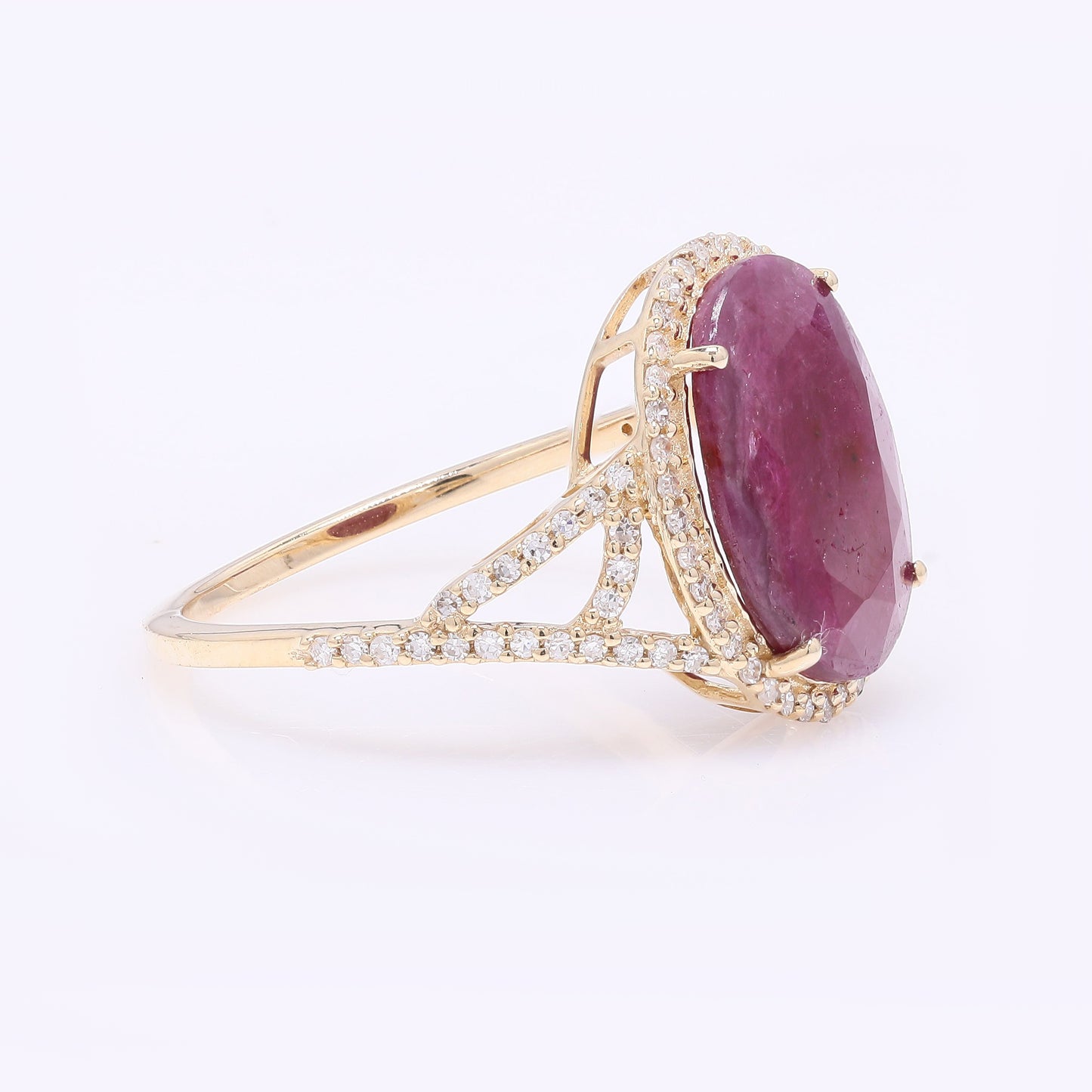 3.65 Ct Oval Mixed Cut Natural Ruby 14K Gold Ring