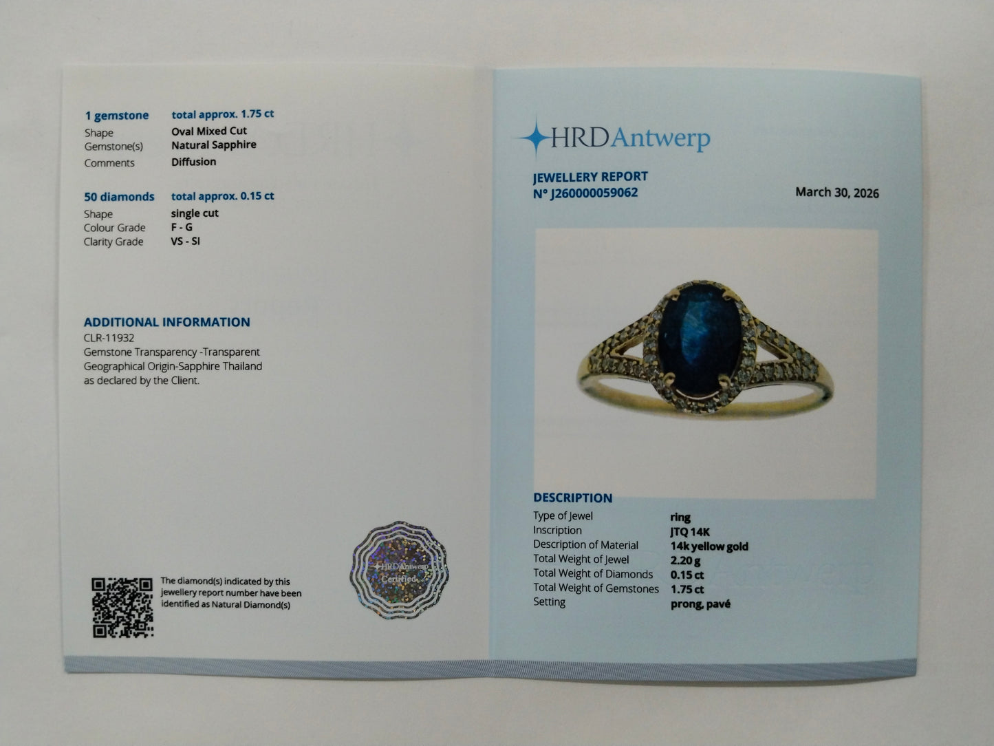1.90 Ct Oval Mixed Cut Natural Sapphire 14K Gold Ring