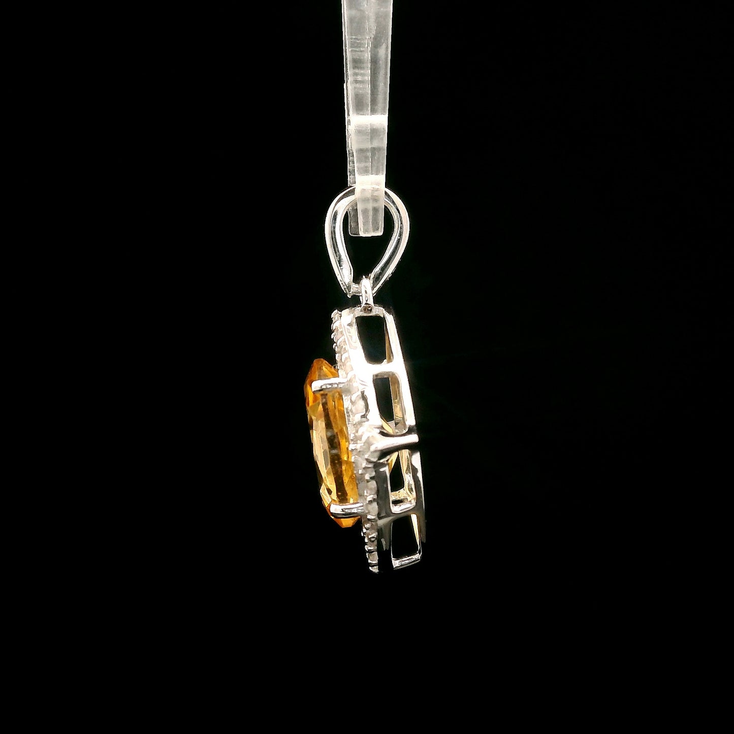 2.63 Ct Oval Citrine, White Zircon 925 Sterling Silver Pendant