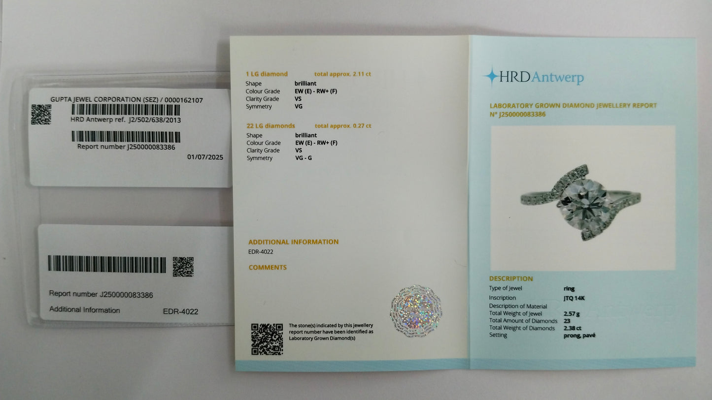 2.38 Carats Lab Grown Diamond 14K Gold Ring