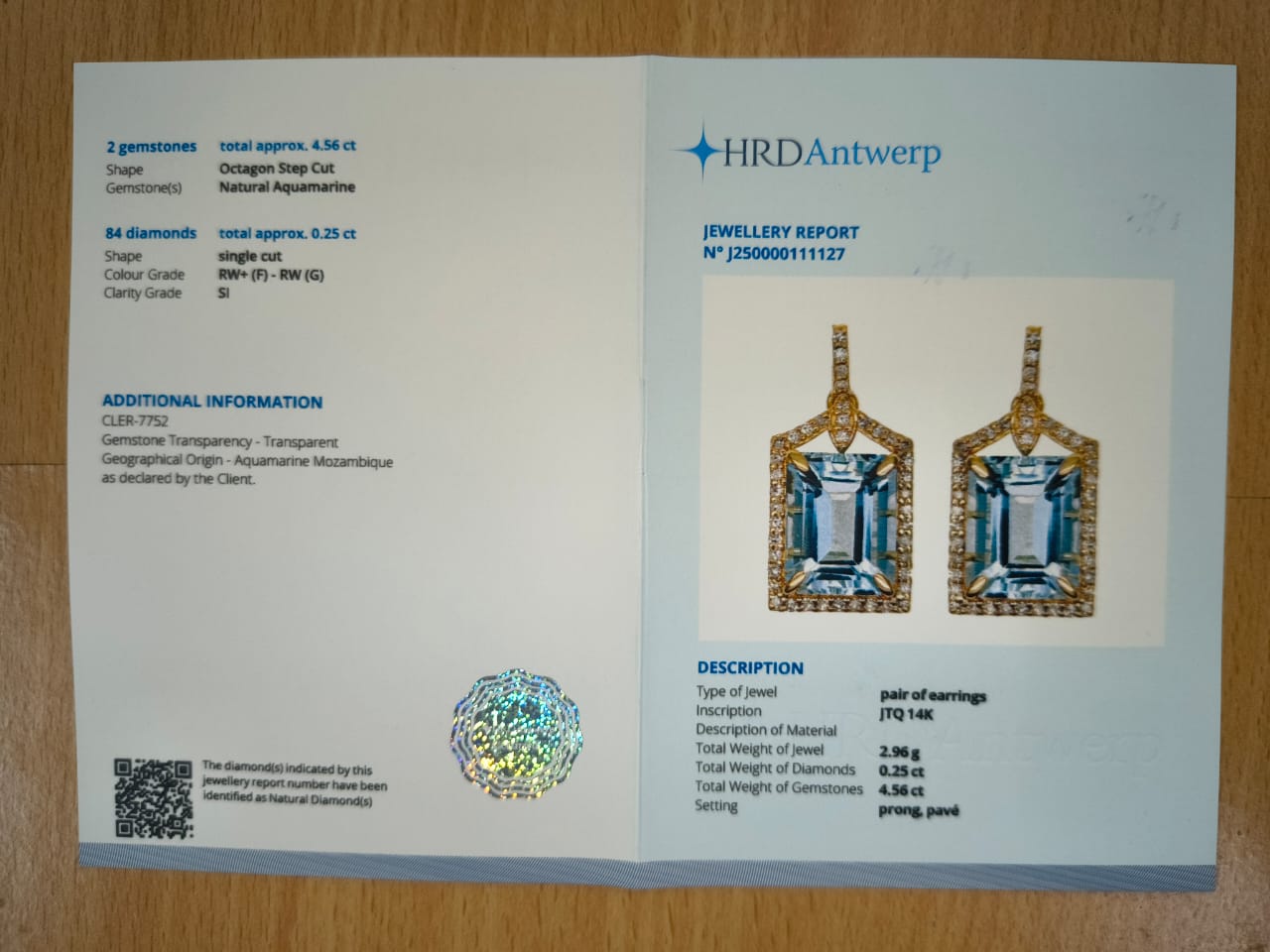 4.81 Ct Octagon Step Cut Natural Aquamarine 14K Gold Earrings