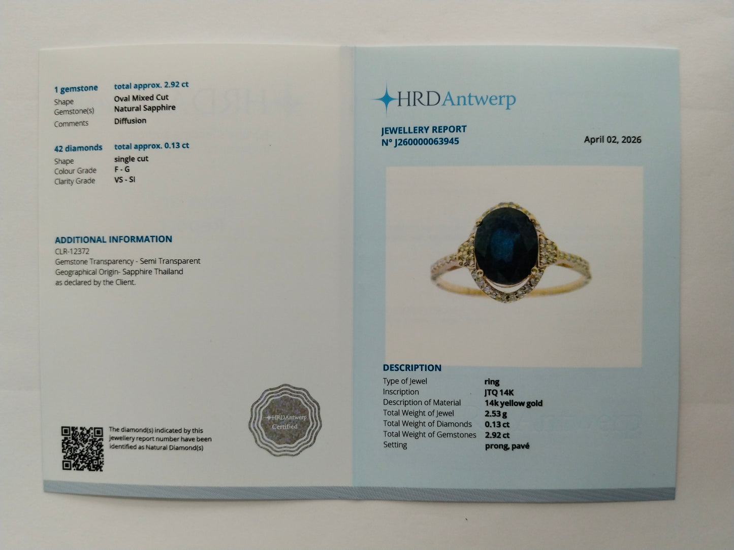 3.05 Ct Oval Mixed Cut Natural Sapphire 14K Gold Ring