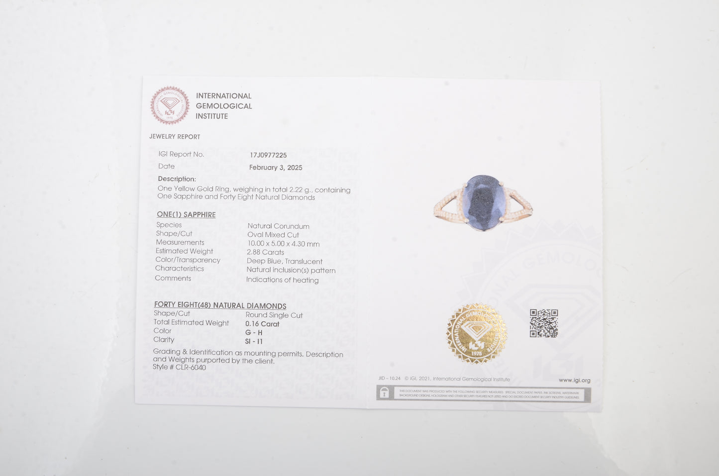 3.04 Carats Natural Codundum Sapphire 14K Gold Ring