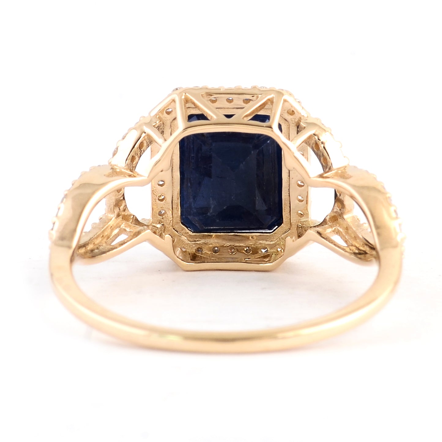 3.82 Ct Emerald Cut Natural Corundum Sapphire 14K Gold Ring