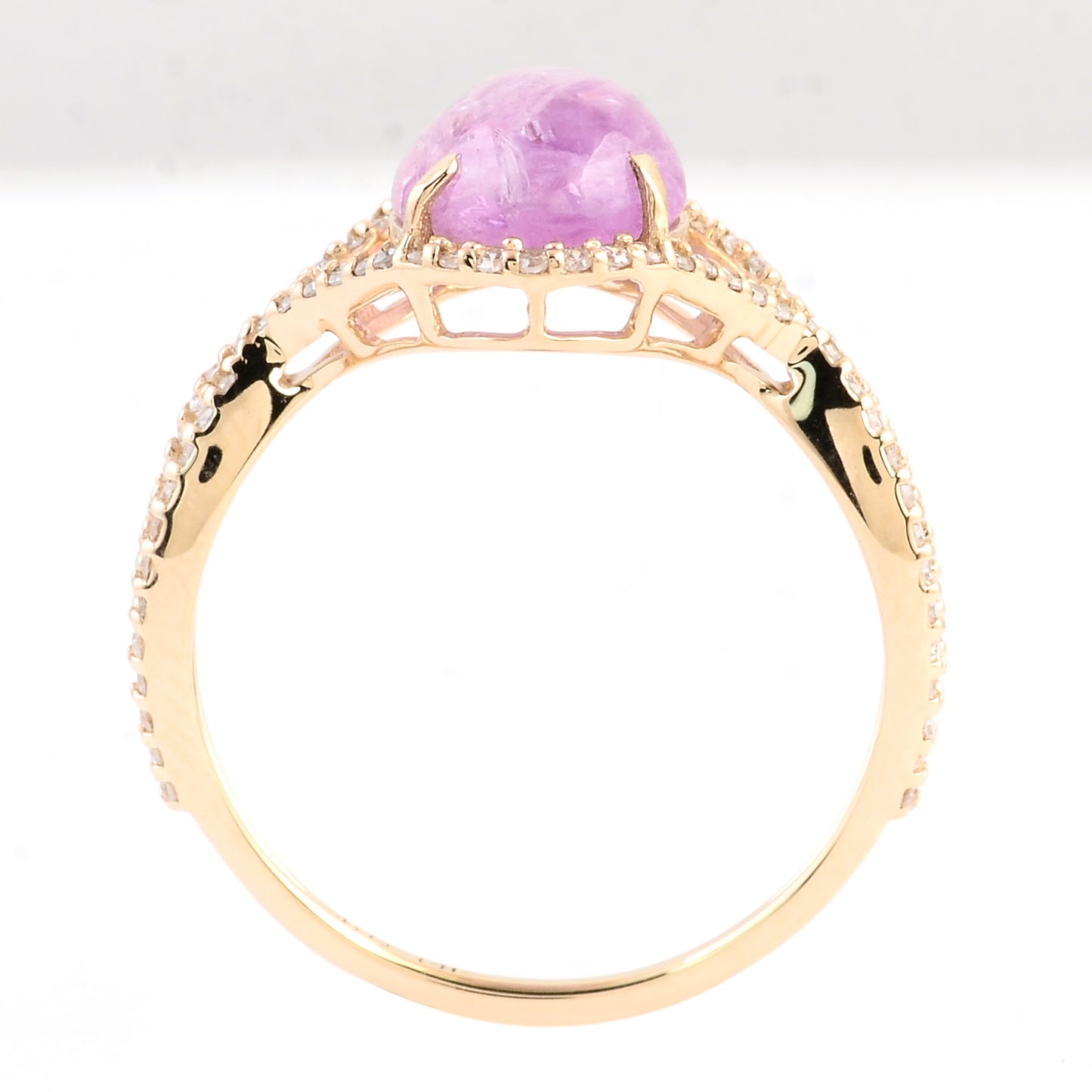 3.45 Ct Oval Cabochon Natural Corundum Pink Sapphire 14K Gold Ring