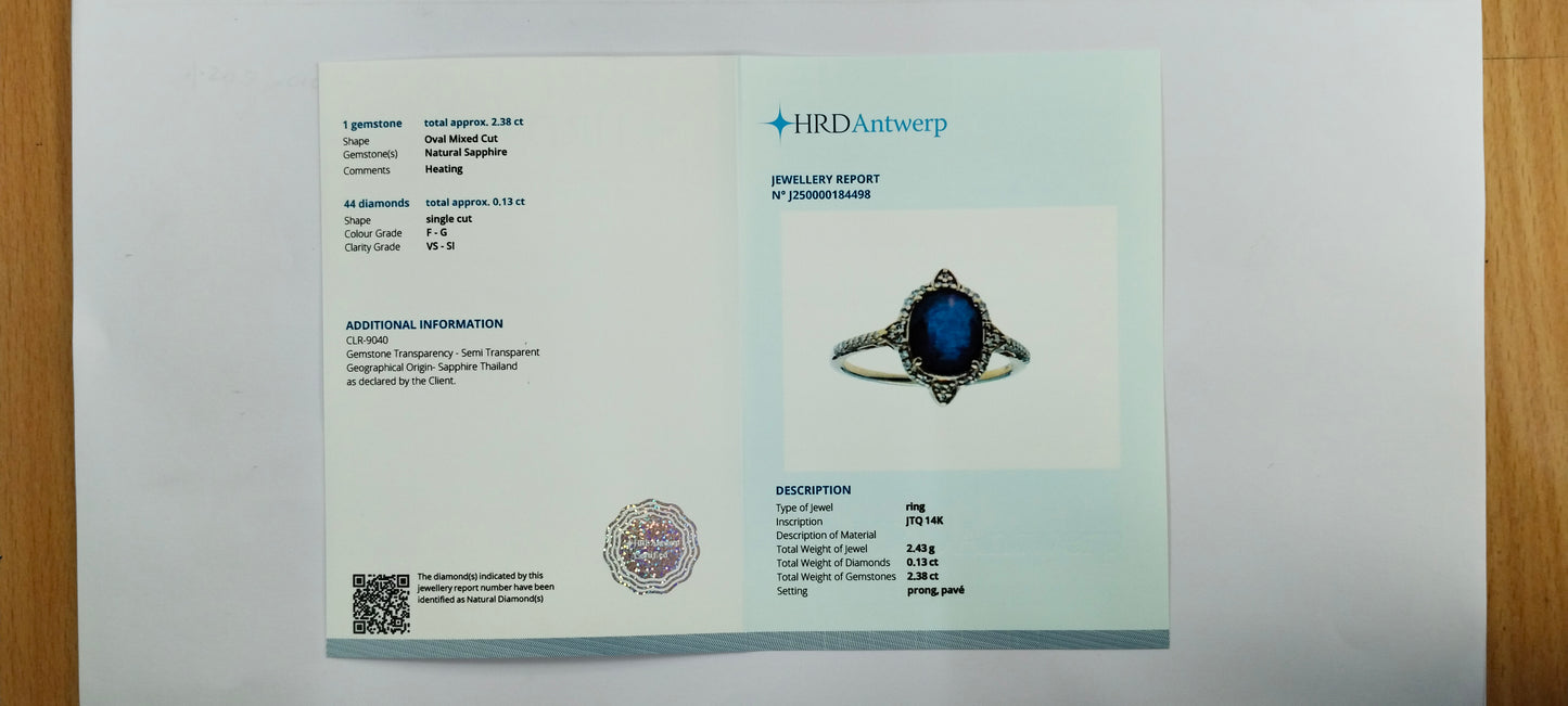 2.51 Ct Oval Mixed Cut Natural Sapphire 14K Gold Ring