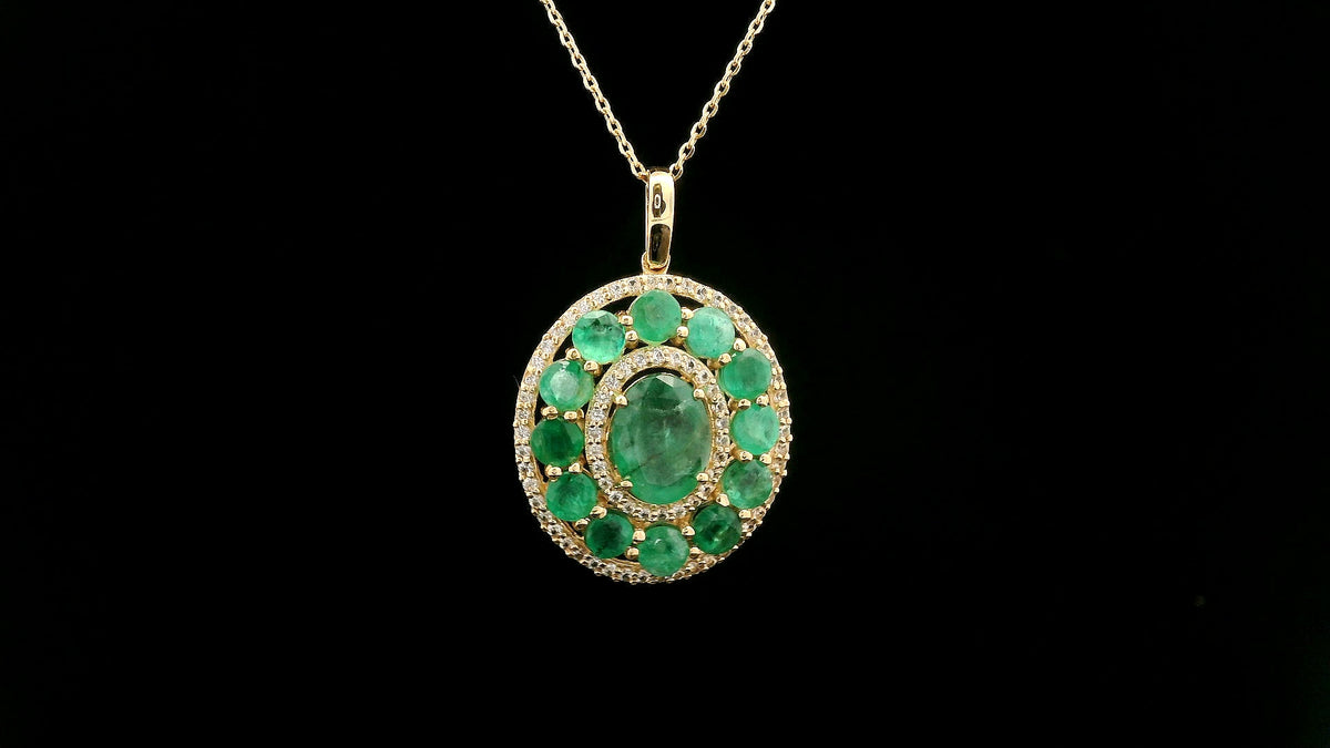 3.02 Ct Oval Emerald 14K Gold Pendant