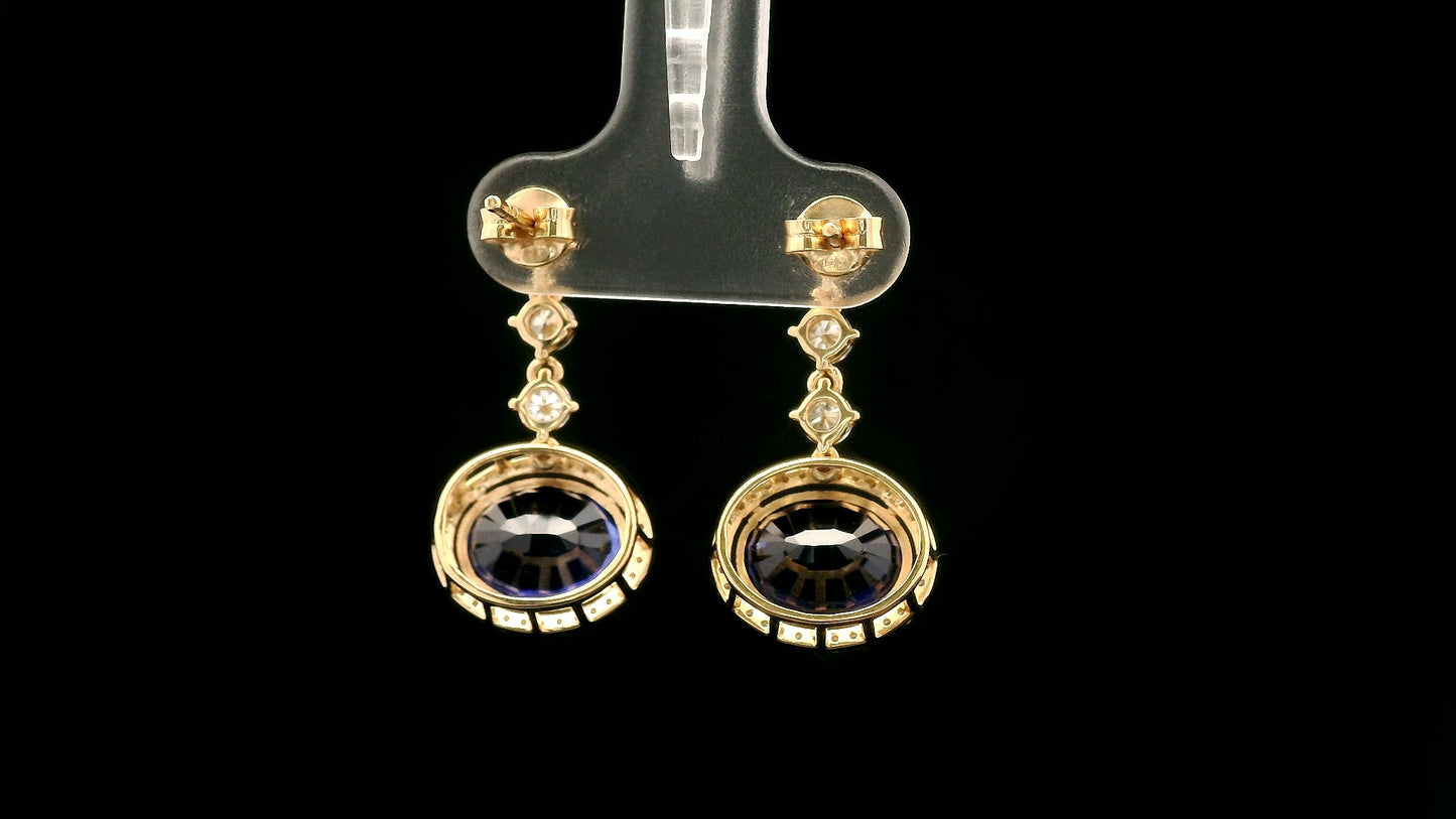 8.51 Ct Oval Lab Grown Blue Sapphire 14K Gold Earrings