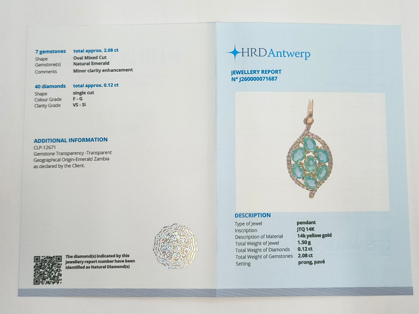 1.36 Ct Oval Mixed Cut Natural Emerald 14K Gold Pendant