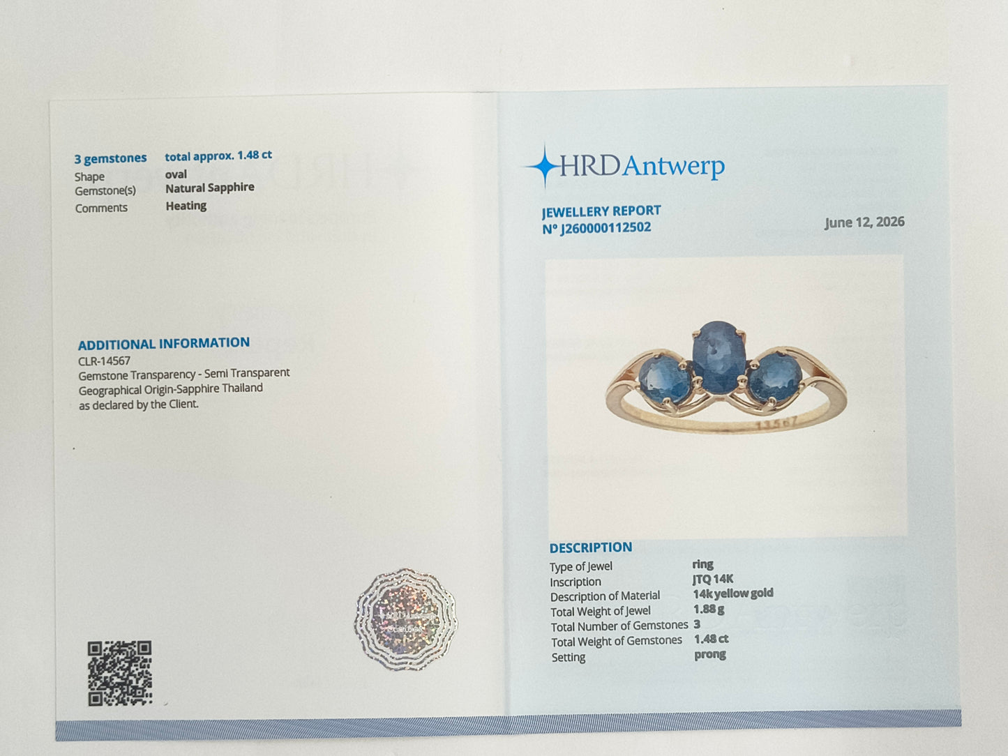 1.48 Ct Oval Natural Sapphire 14K Gold Ring