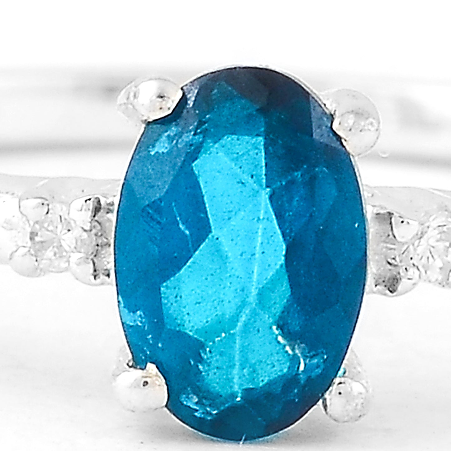 0.54 Ct Oval Green Topaz, Cubic Zirconia, 925 Sterling Silver Ring