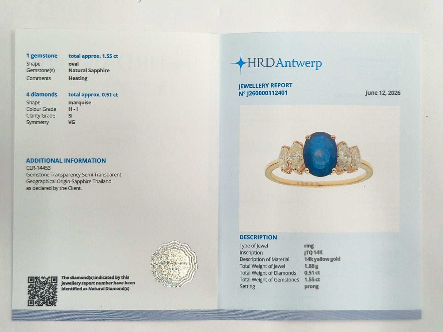 2.06 Ct Oval Natural Sapphire 14K Gold Ring