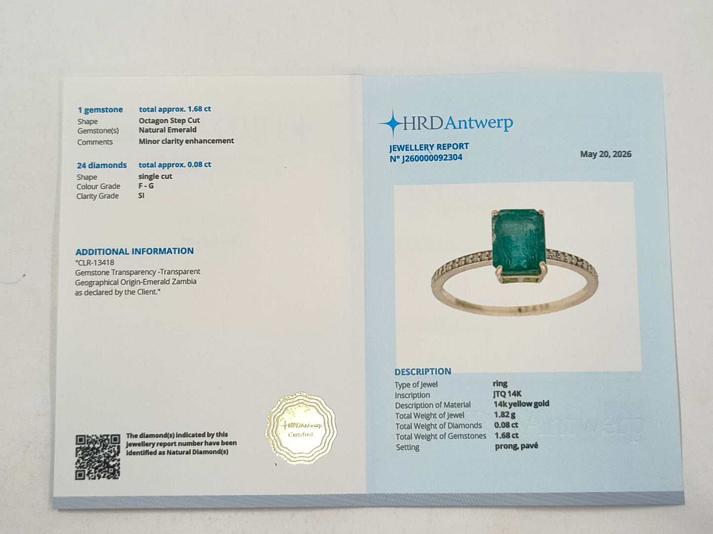 1.76 Ct Octagon Emerald 14K Gold Ring