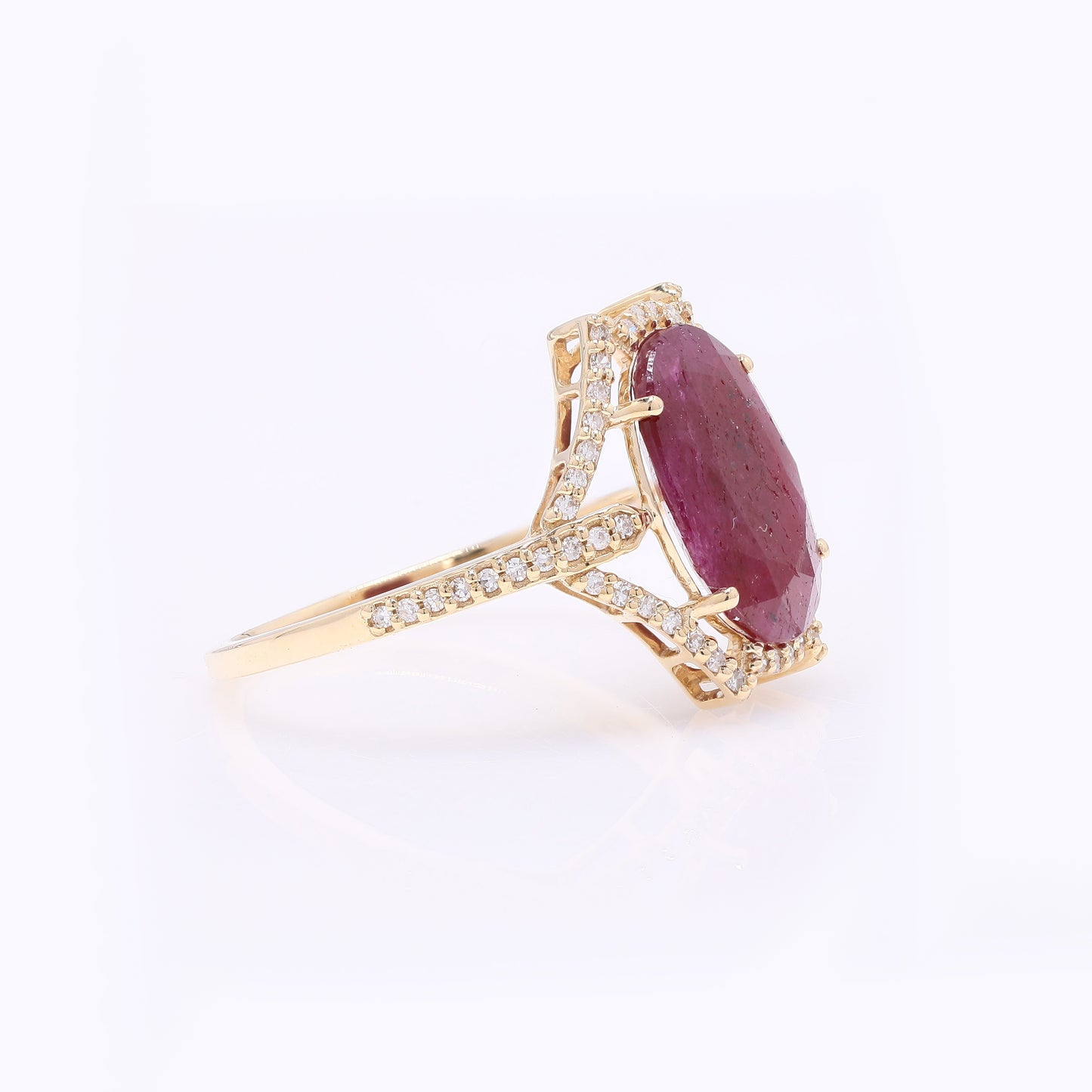 3.39 Ct Oval Mixed Cut Natural Ruby 14K Gold Ring