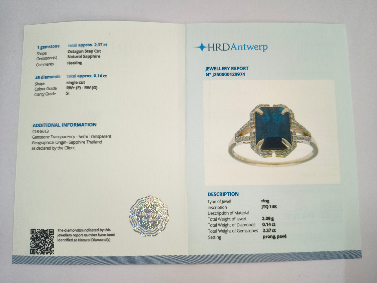 2.51 Ct Octagon Natural Sapphire 14K Gold Ring