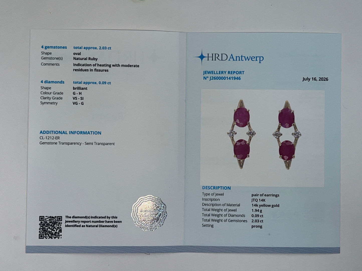 2.12 Ct Oval Natural Ruby 14K Gold Earrings