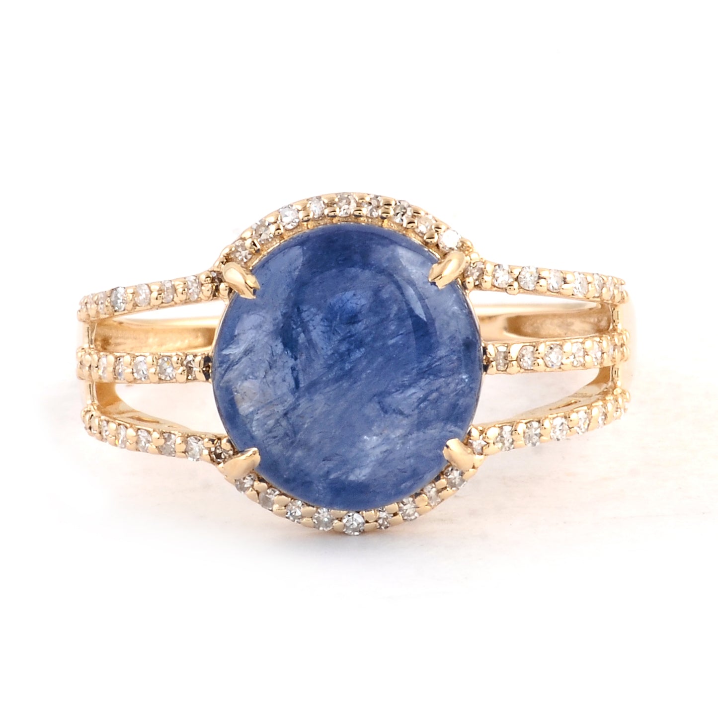 5.11 Ct Oval Cabochon Natural Corundum Sapphire 14K Gold Ring