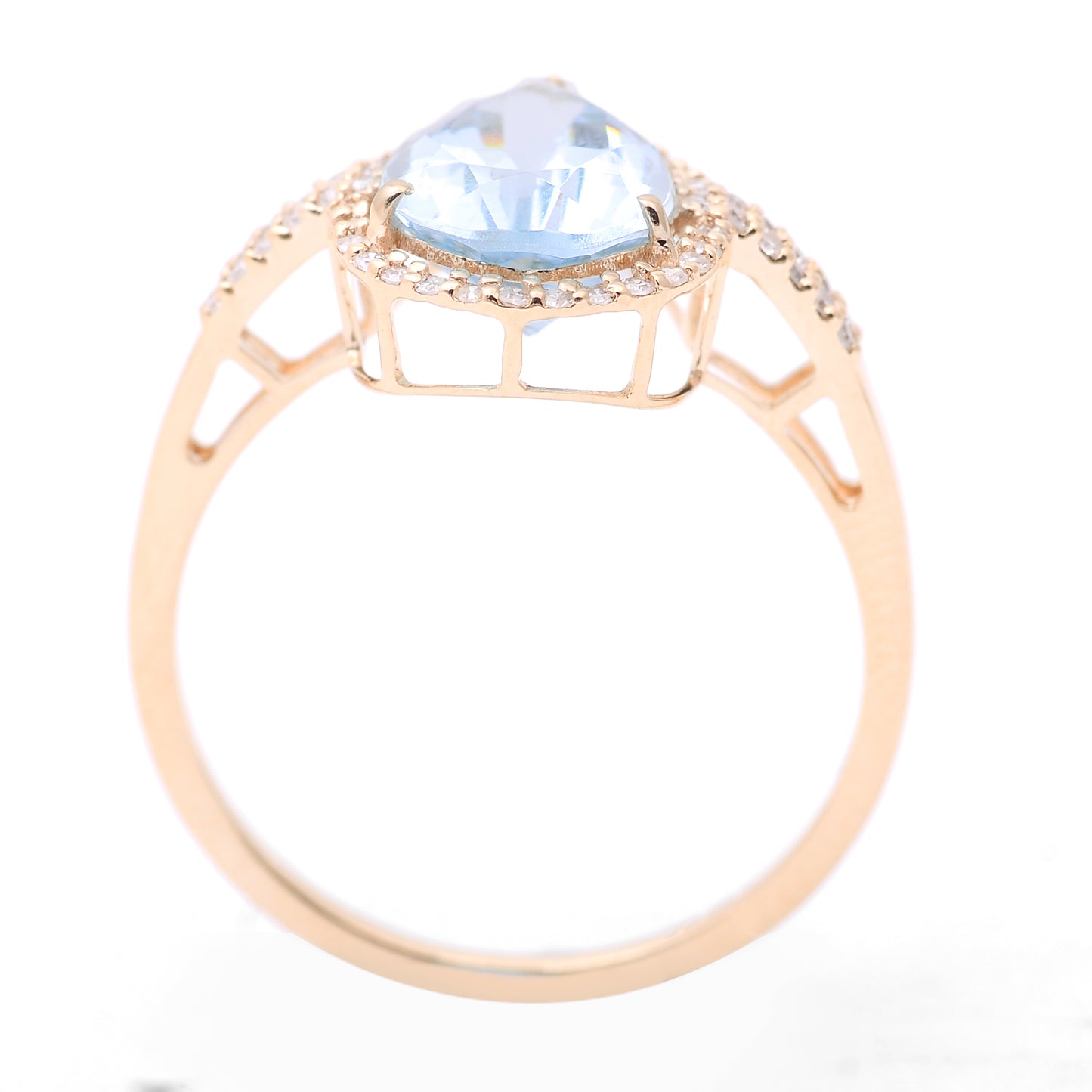 2.10 Ct Pear Mixed Cut Natural Aquamarine 14K Gold Ring
