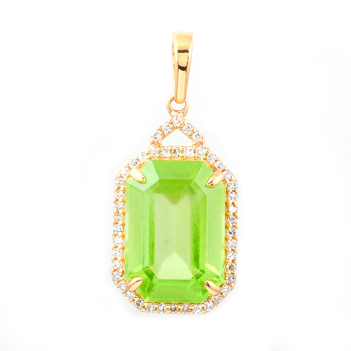 5.20 Ct Octagon Step Cut Natural Peridot 14K Gold Pendant
