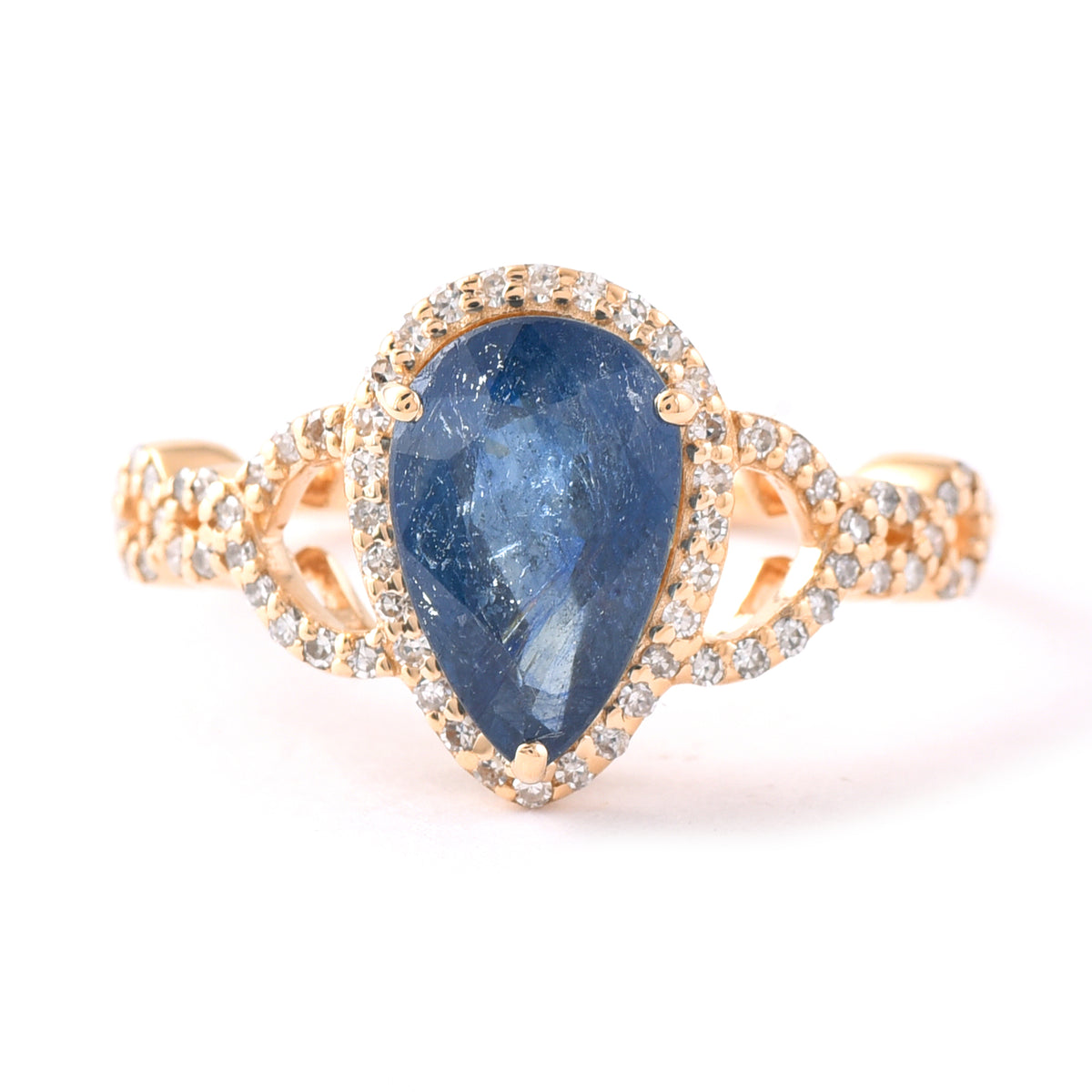 2.67 Ct Pear Mixed Cut Natural Sapphire 14K Gold Ring