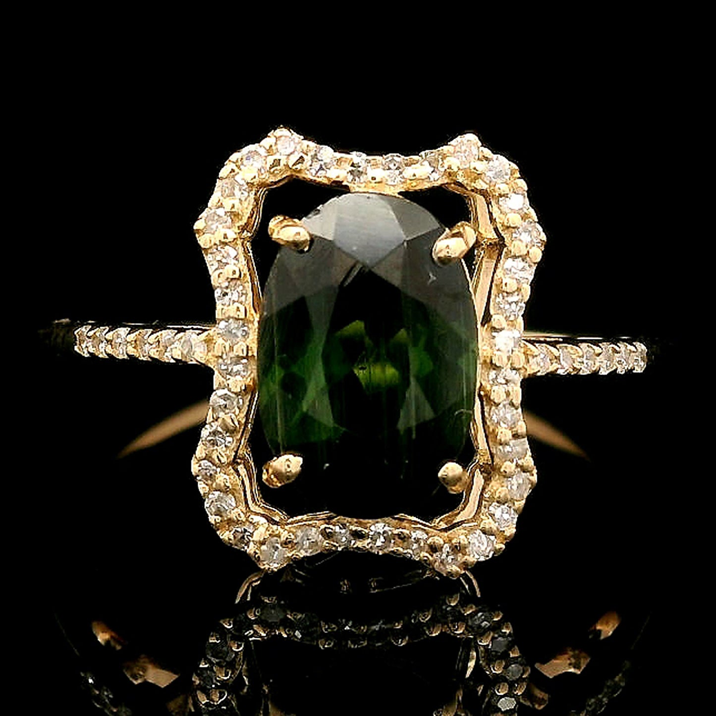 1.42 Ct Oval Mixed Cut Natural Tourmaline 14K Gold Ring