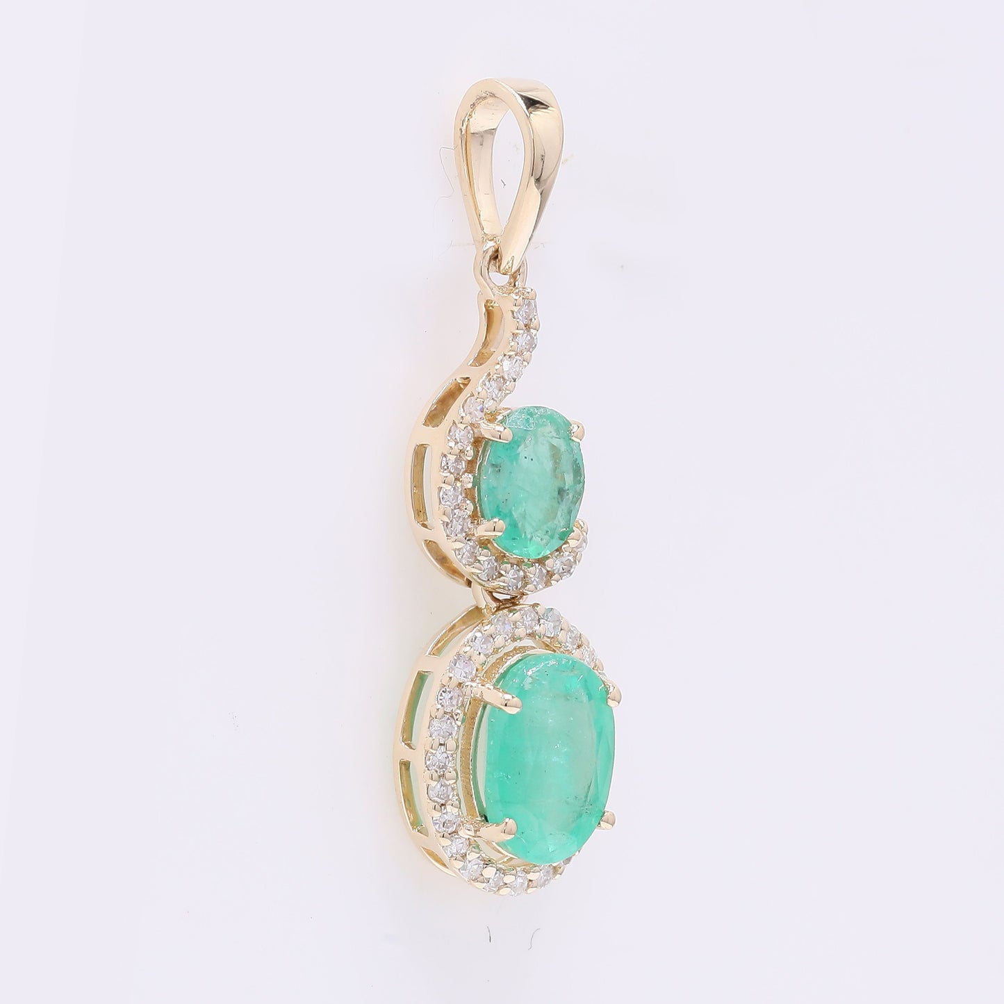 1.28 Ct Oval Mixed Cut Natural Emerald 14K Gold Pendant
