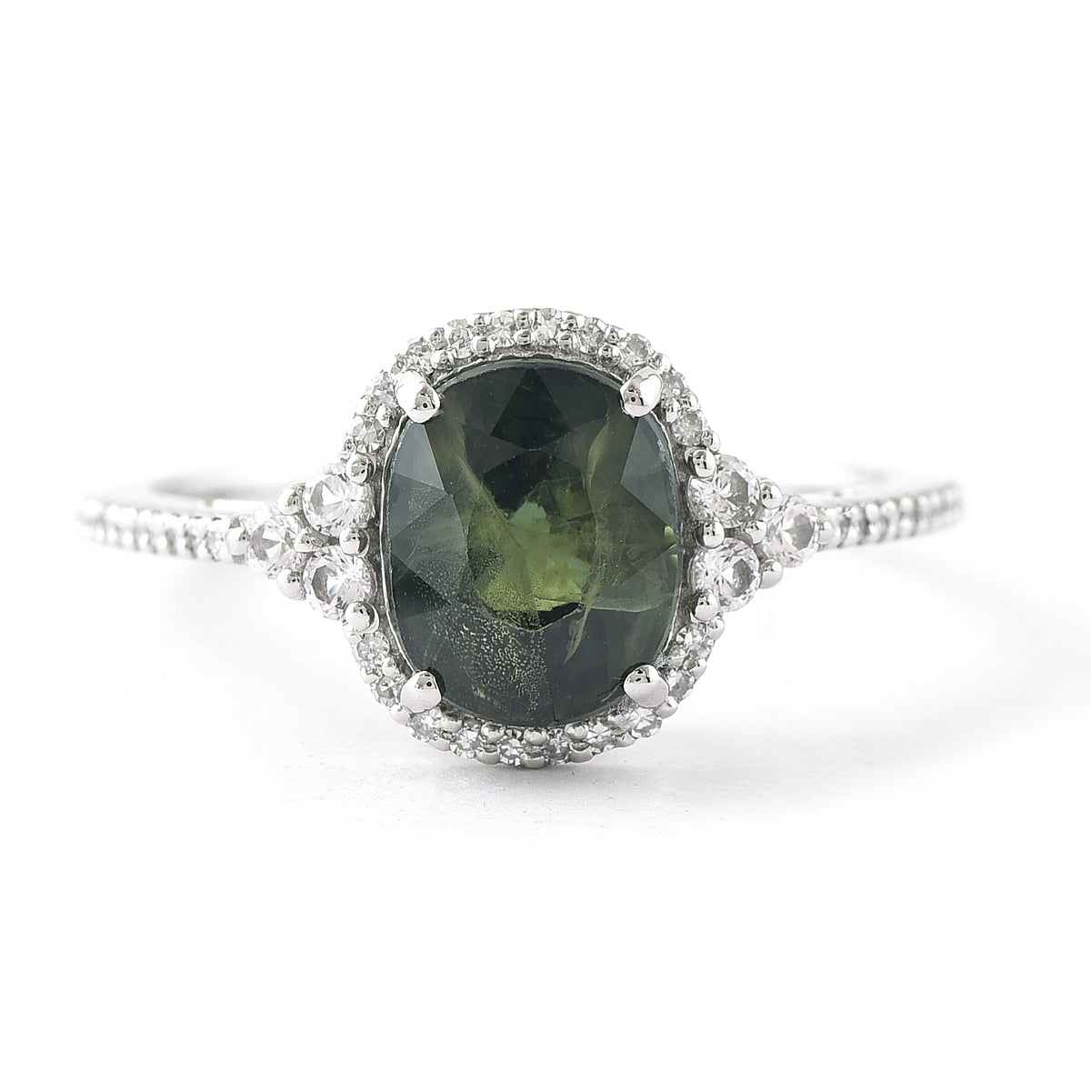 2.83 Ct Cushion Mixed Cut Natural Green Sapphire 950 Platinum Ring