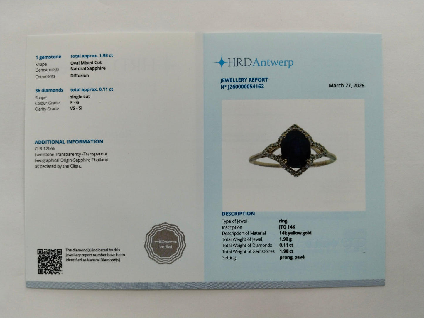 2.09 Ct Oval Mixed Cut Natural Sapphire 14K Gold Ring