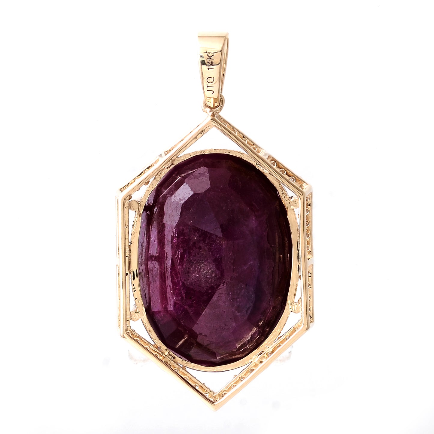 16.04 Ct Oval Mixed Cut Natural Corundum Ruby 14K Gold Pendant