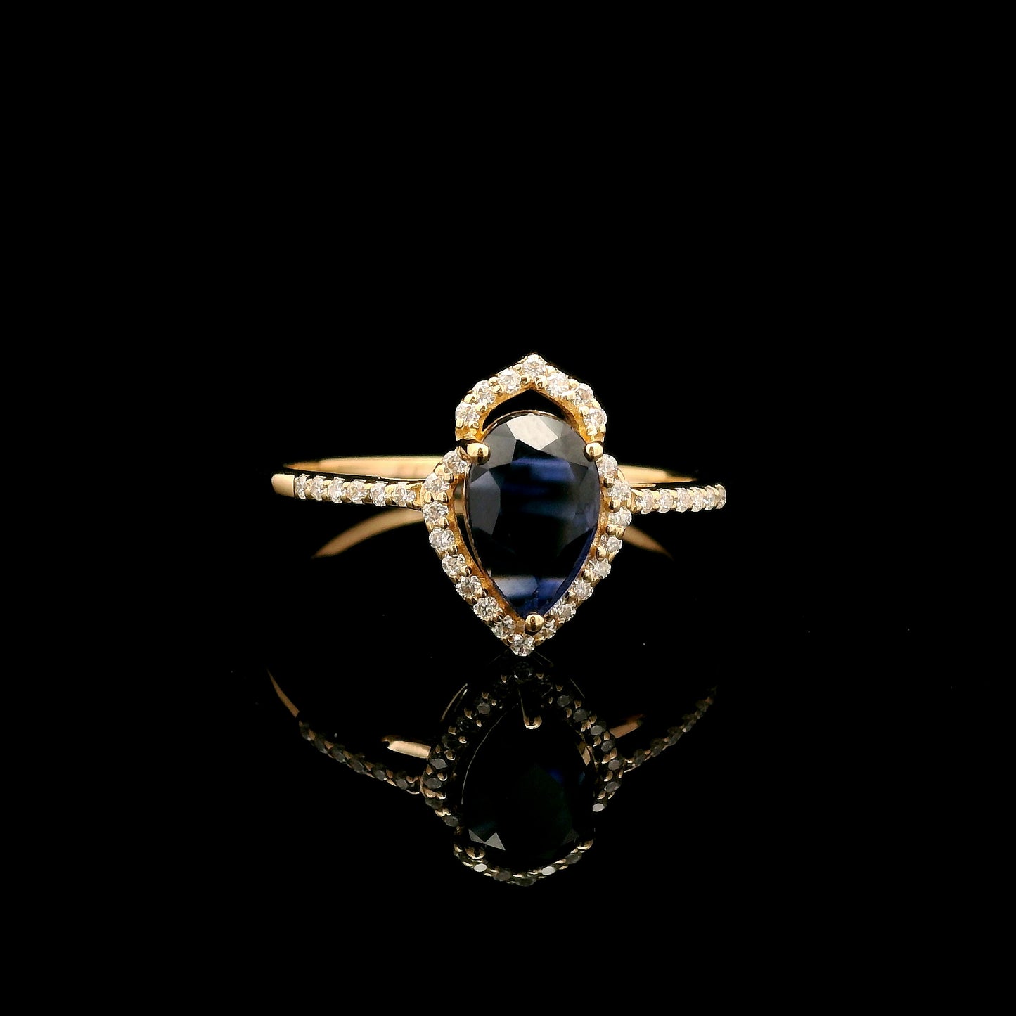 0.89 Ct Pear Mixed Cut Lab Grown Sapphire 14K Gold Ring