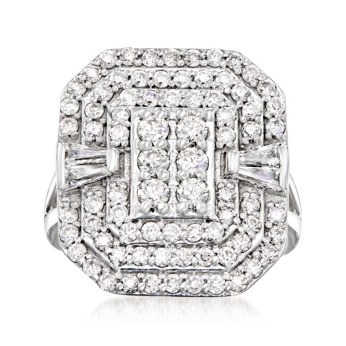 1.61 ct. Moissanite Round & Tapered Sterling Silver Women Ring Size 6
