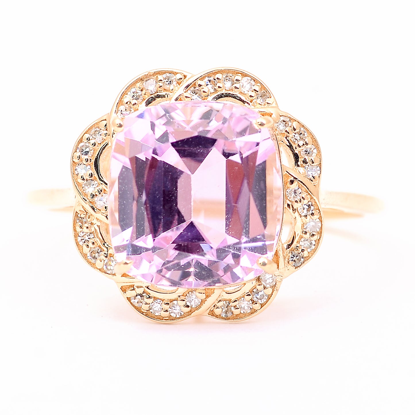 4.93 Ct Cushion Mixed Cut Natural Kunzite 14K Gold Ring