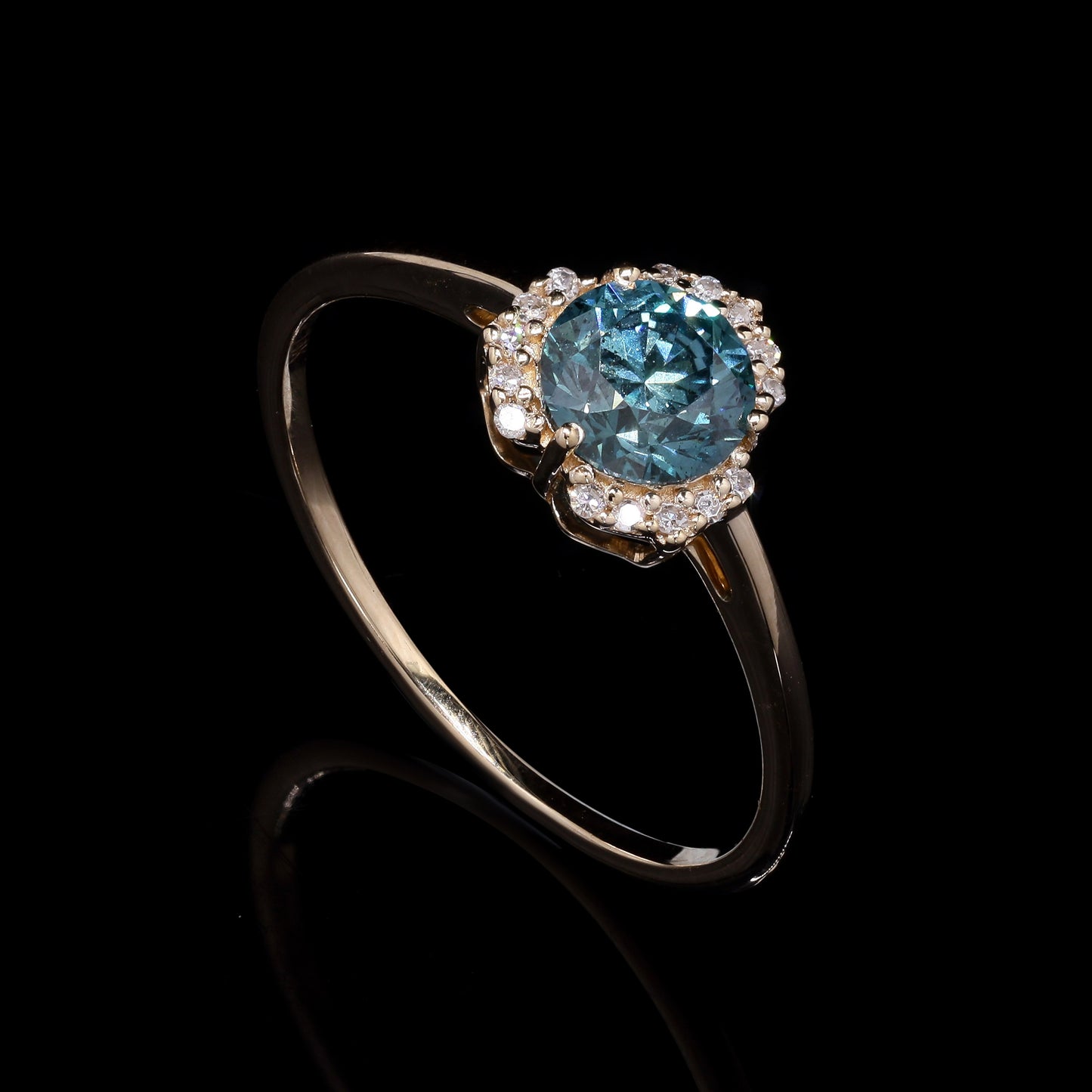 0.74 Ct Round Blue Diamond 14K Gold Ring