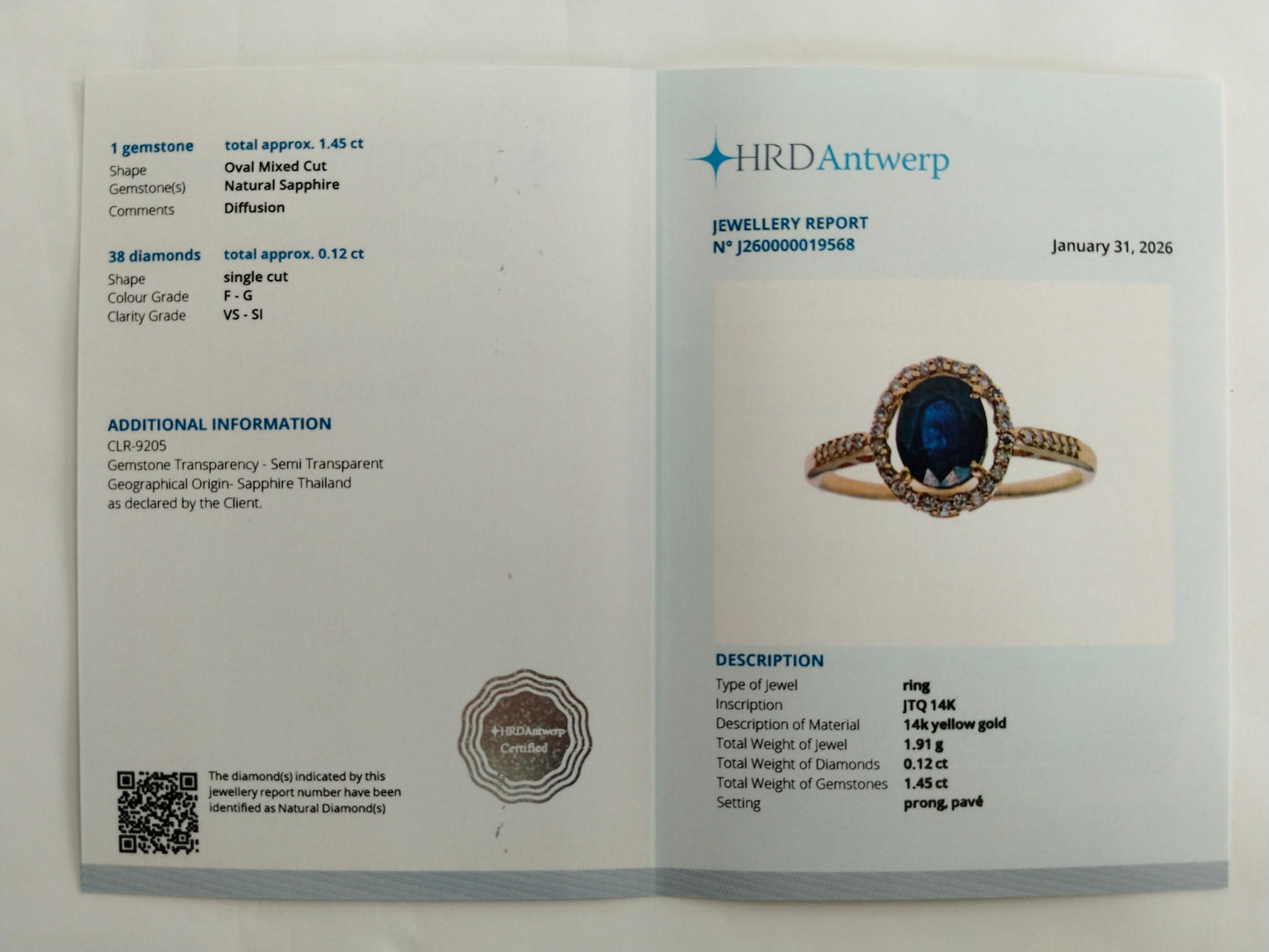 1.57 Ct Oval Mixed Cut Natural Sapphire 14K Gold Ring