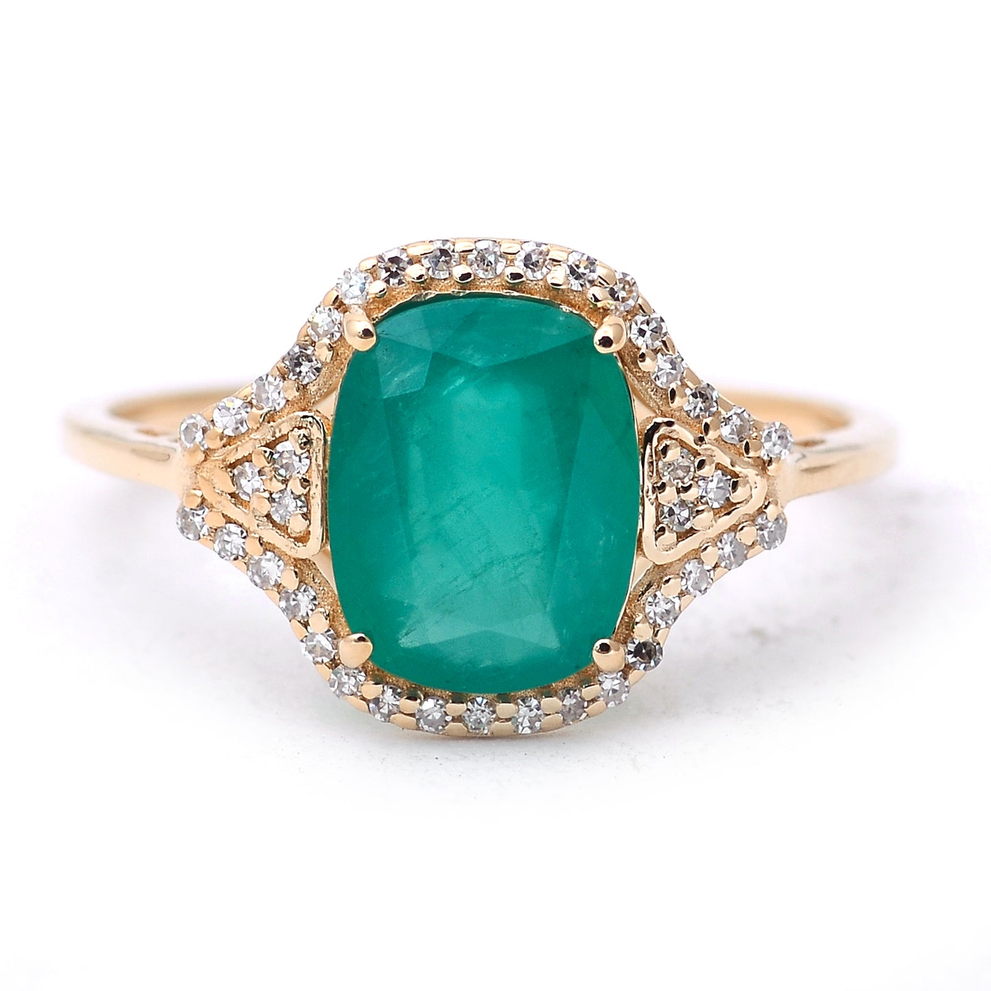 1.90 Ct Cushion Mixed Cut Natural Emerald 14K Gold Ring