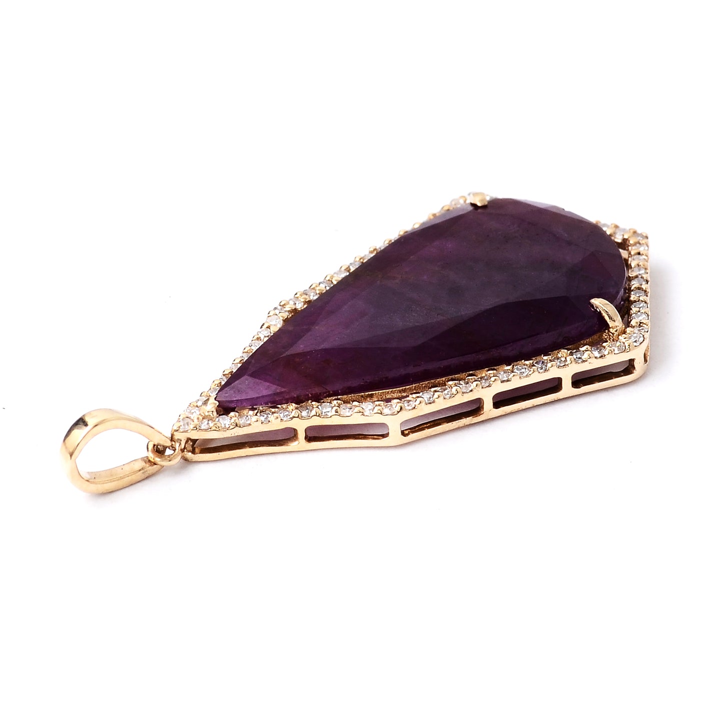 7.45 Ct Pear Mixed Cut Natural Corundum Ruby 14K Gold Pendant