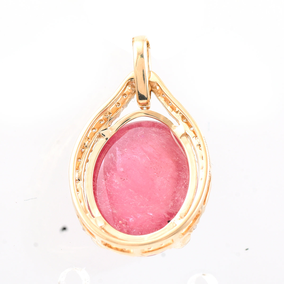 6.66 Ct Oval Cabochon Cut Natural Pink Tourmaline 14K Gold Pendant