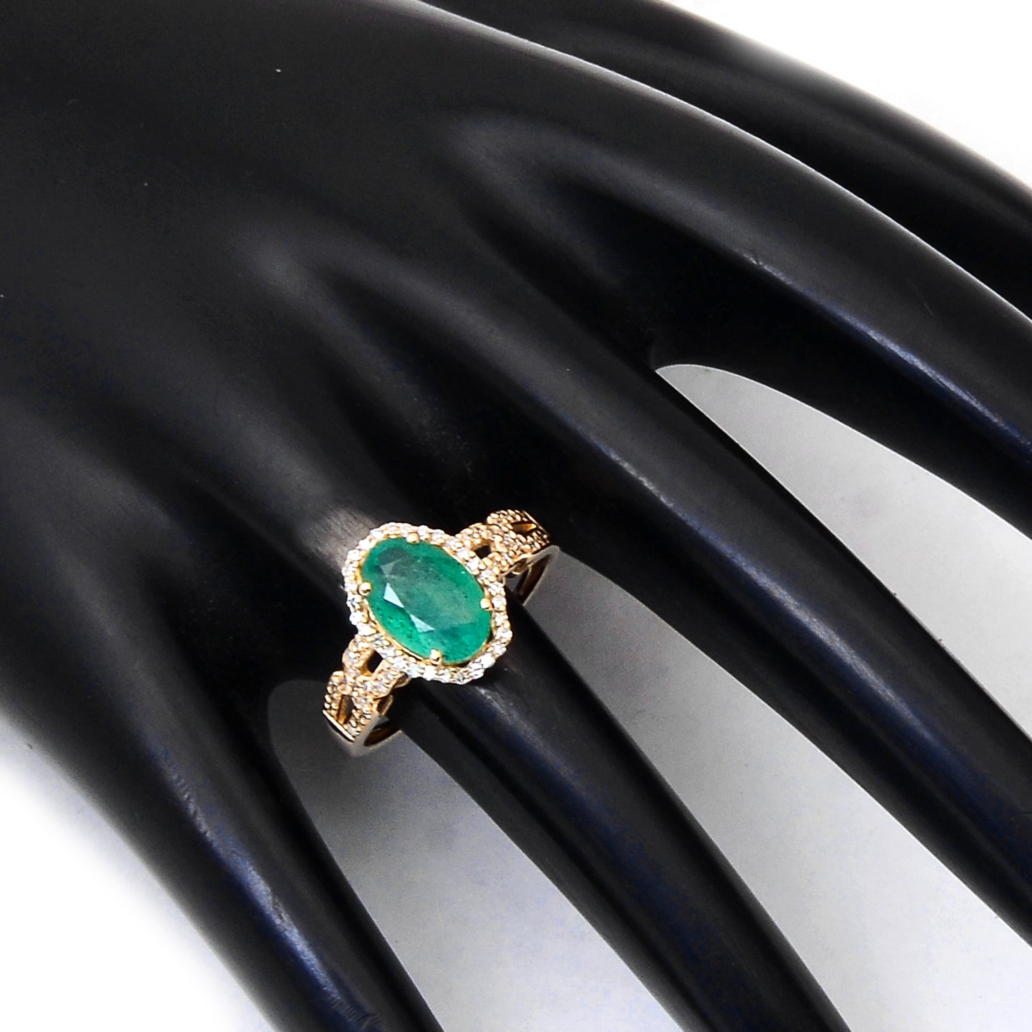 1.87 Ct Oval Mixed Cut Natural Emerald 14K Gold Ring
