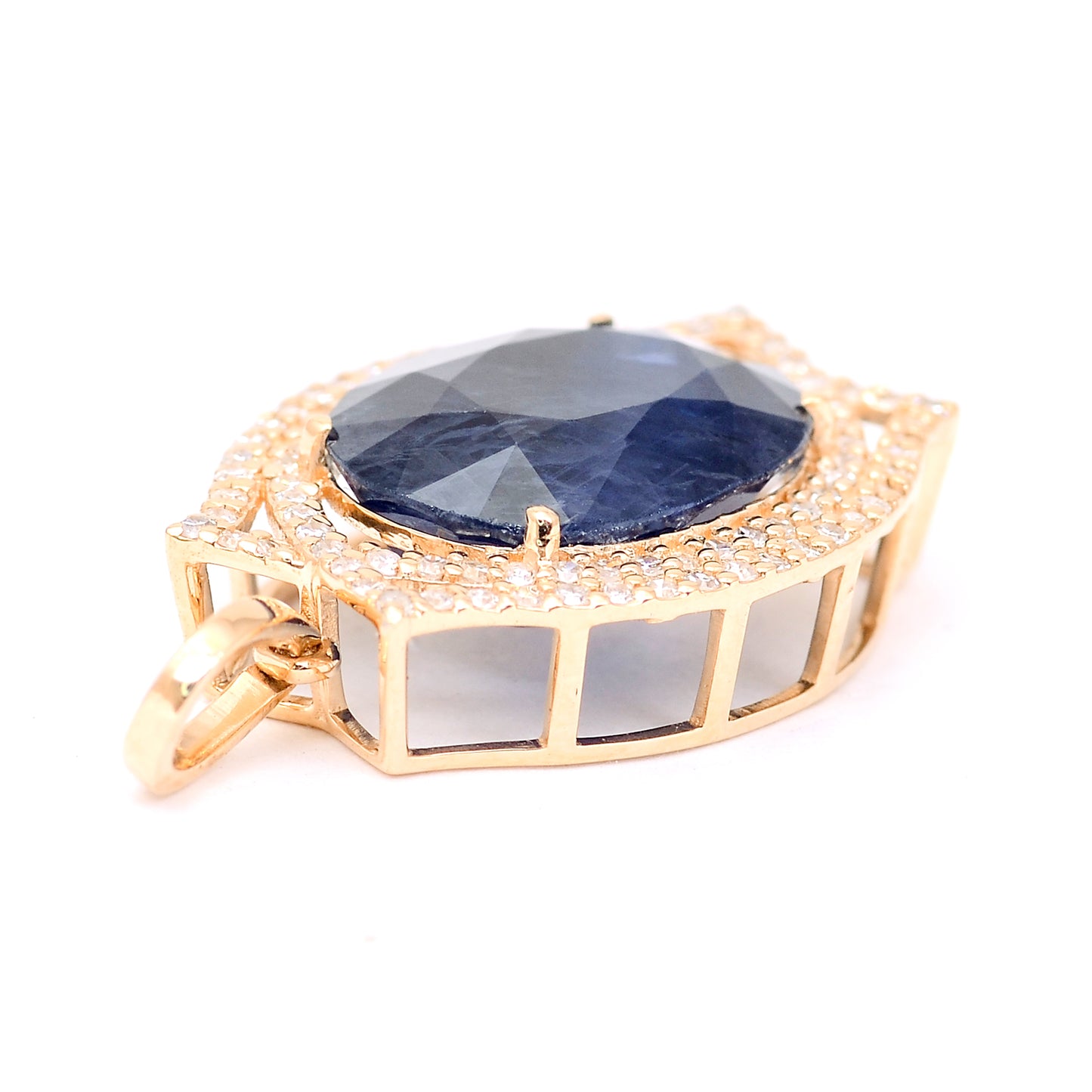 6.39 Ct Oval Mixed Cut Natural Sapphire 14K Gold Pendant