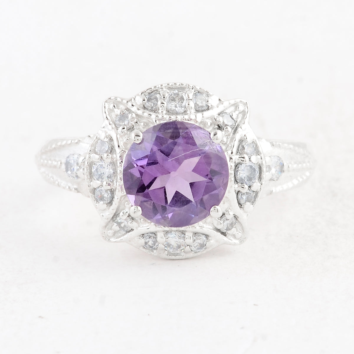 2.38 Ct Round Amethyst 925 Sterling Silver Ring